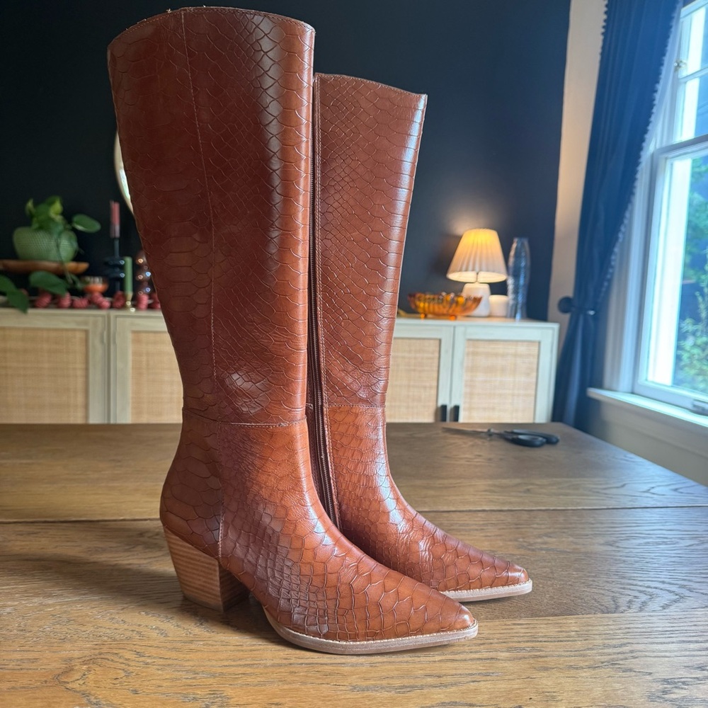 Matisse Anthropologie Bruna Boot western Croc Leather emboss Heeled Boots cowboy - Picture 3 of 13